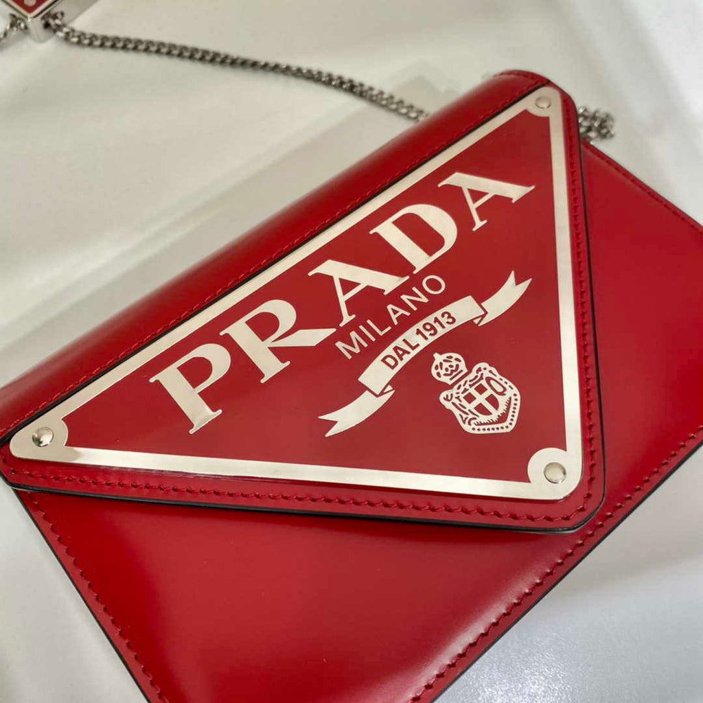 Prada 1BH189 Brushed leather shoulder bag Red