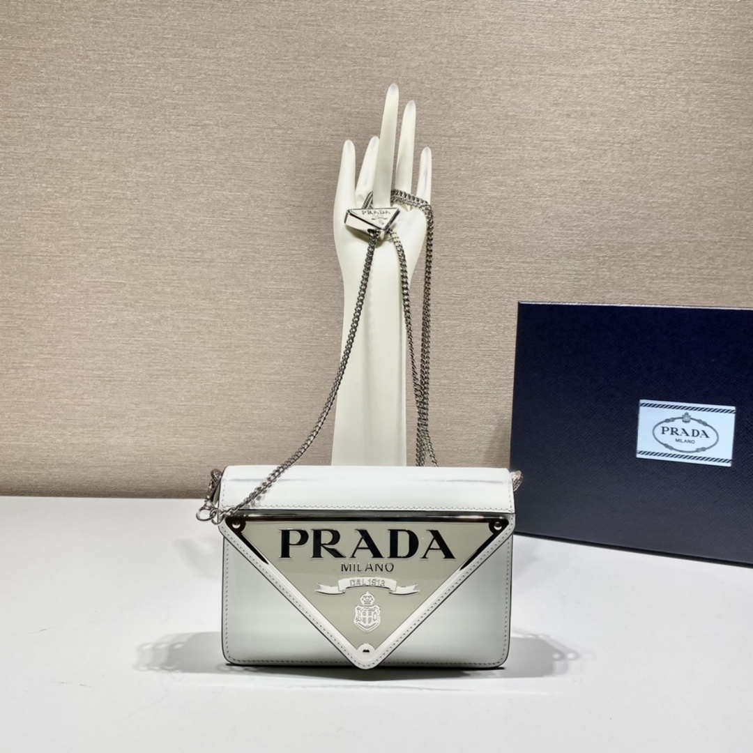 Prada 1BH189 Brushed leather shoulder bag White - Default Title - View 1