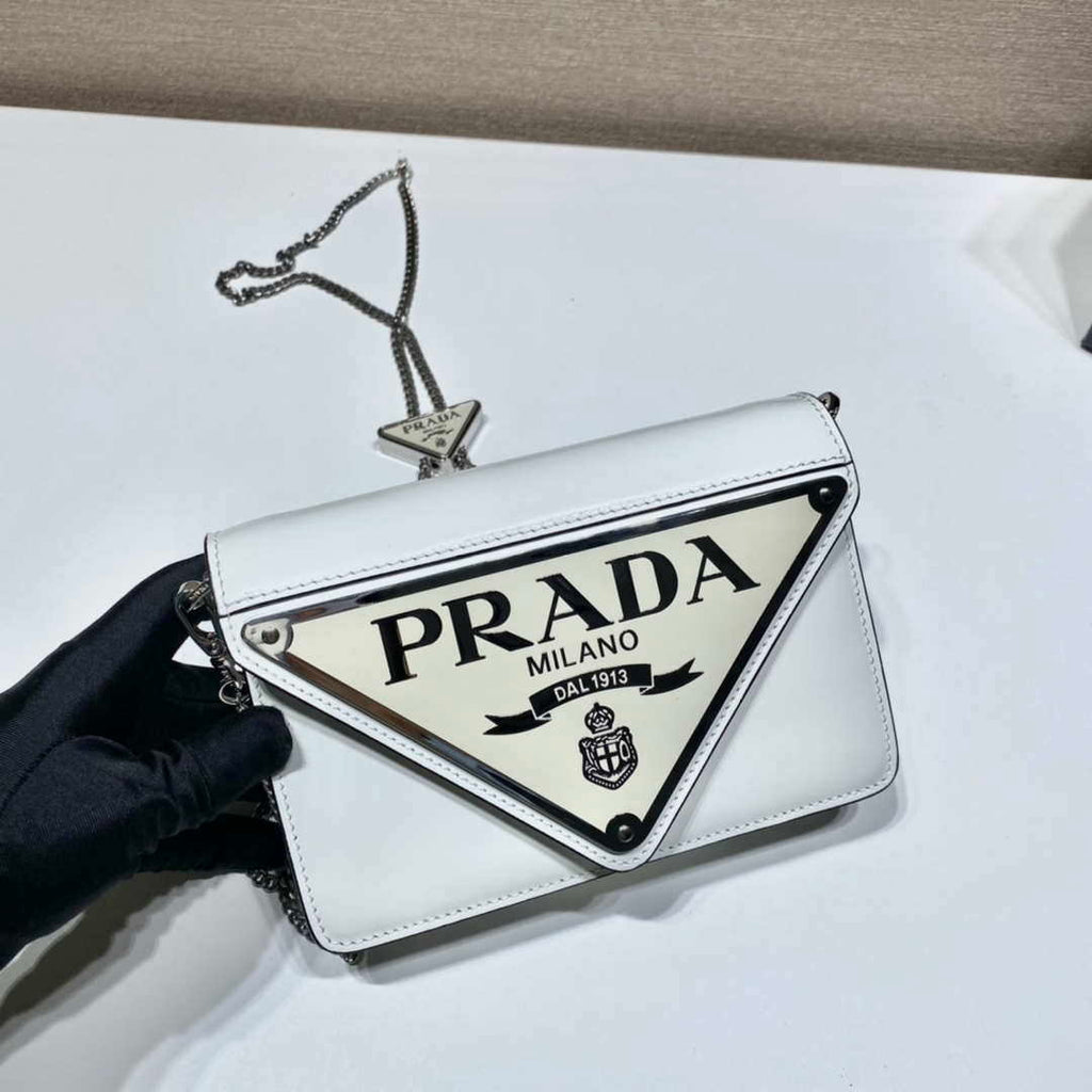 Prada 1BH189 Brushed leather shoulder bag White