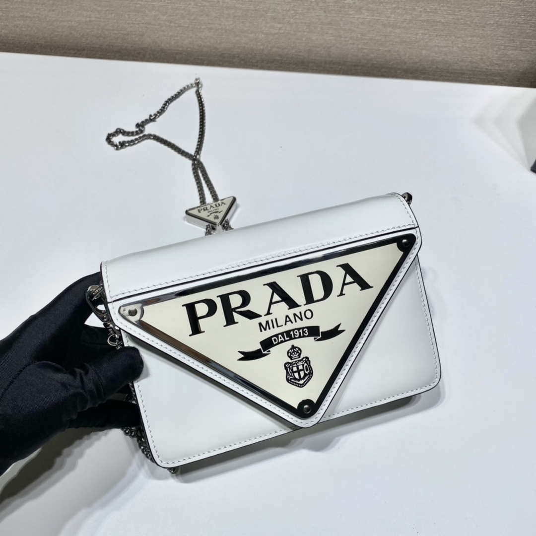 Prada 1BH189 Brushed leather shoulder bag White