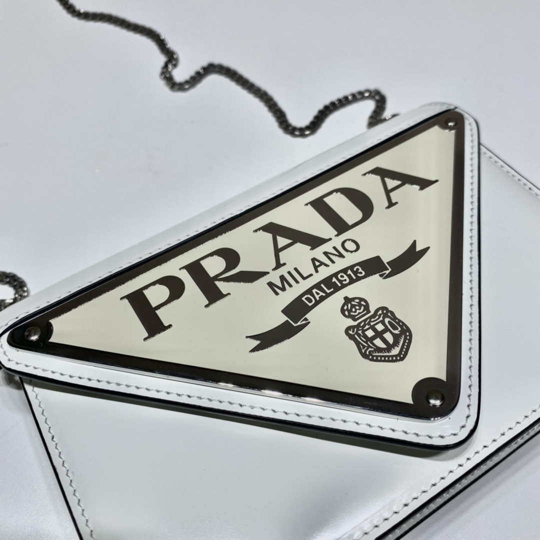 Prada 1BH189 Brushed leather shoulder bag White