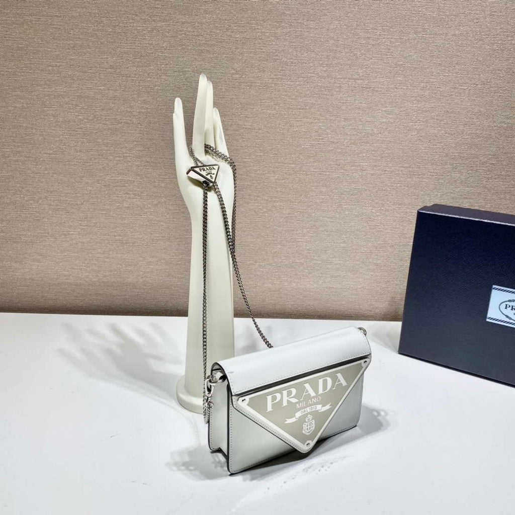 Prada 1BH189 Brushed leather shoulder bag White