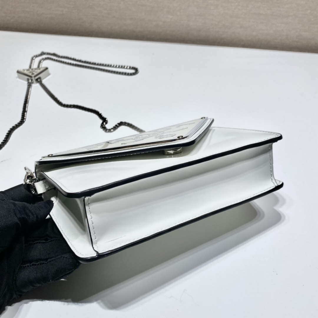 Prada 1BH189 Brushed leather shoulder bag White