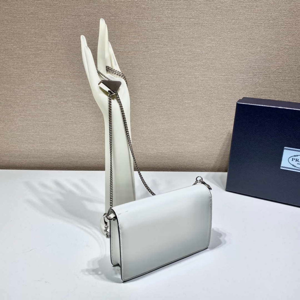 Prada 1BH189 Brushed leather shoulder bag White