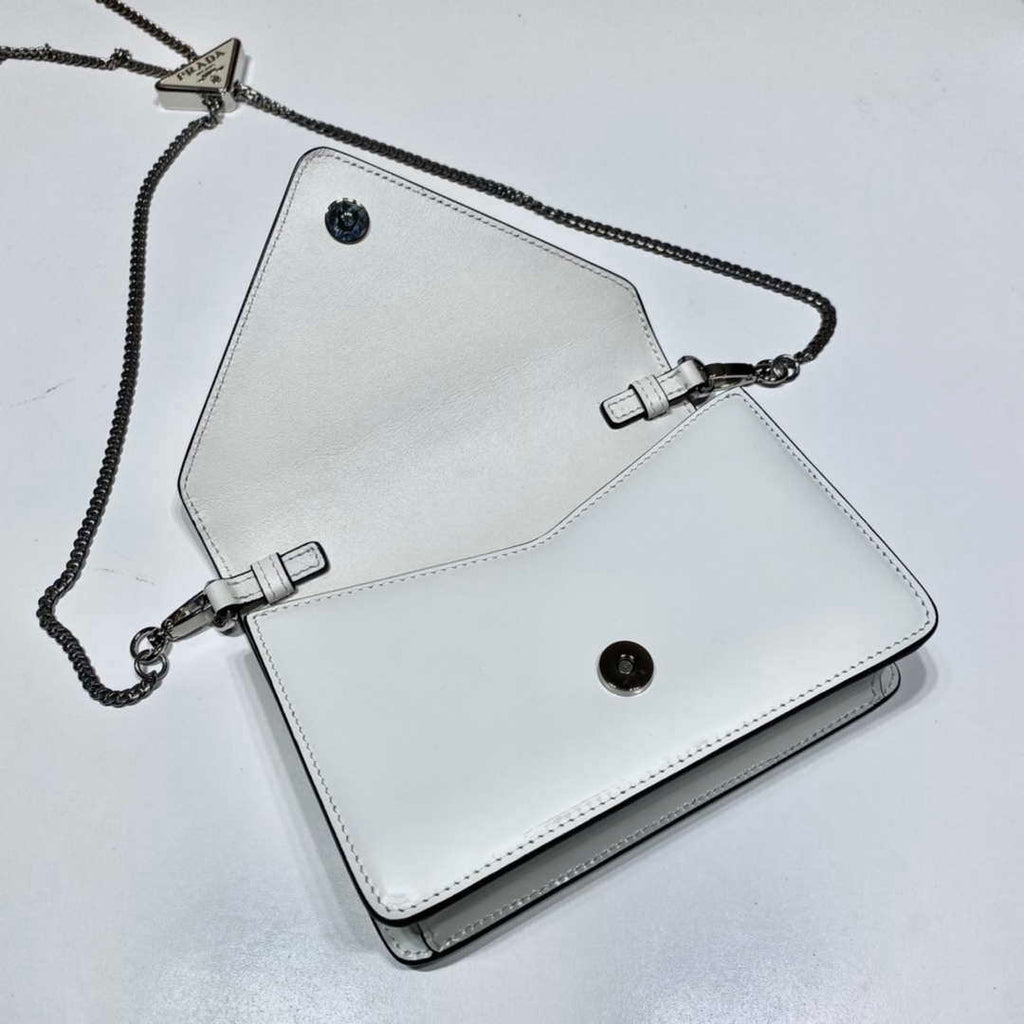 Prada 1BH189 Brushed leather shoulder bag White