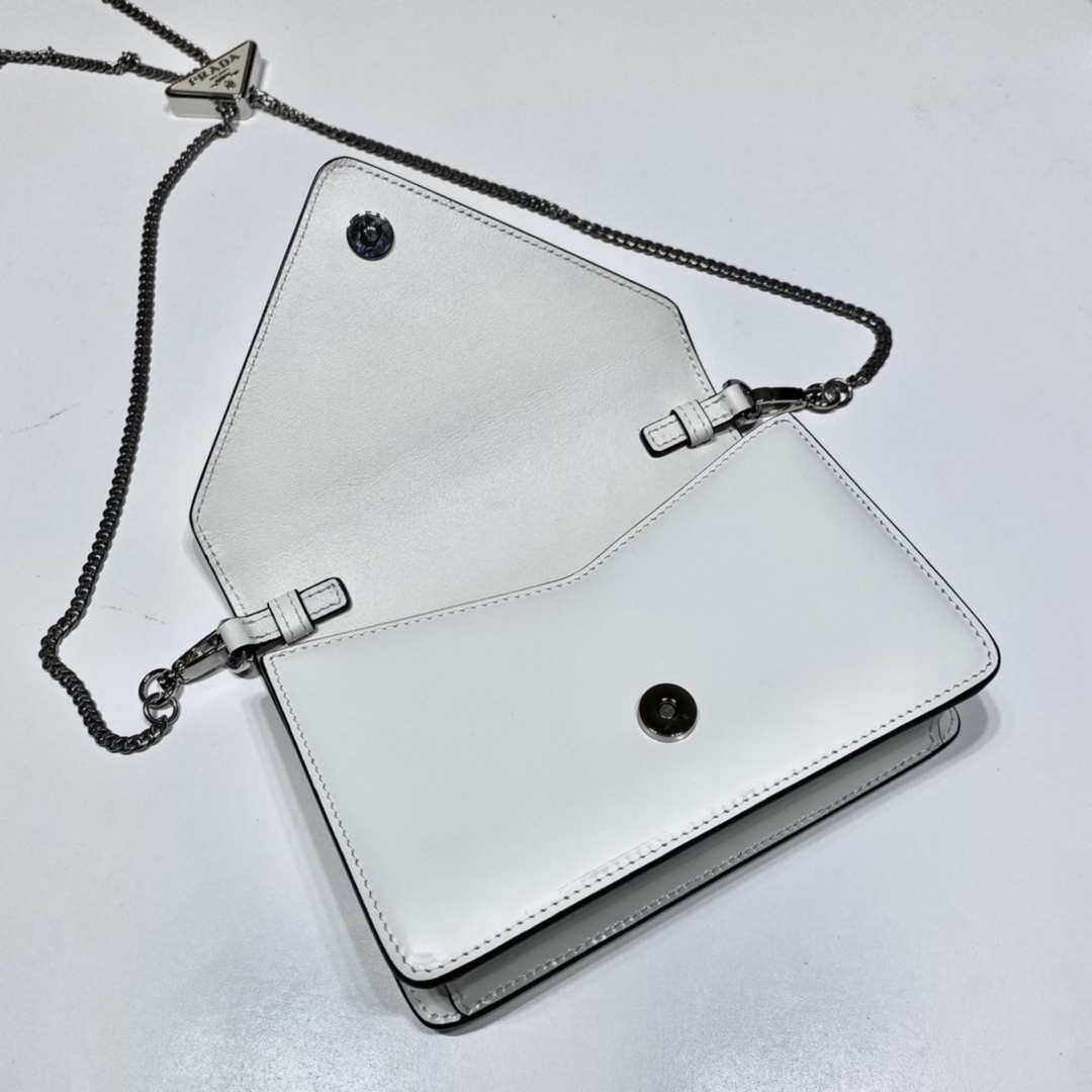 Prada 1BH189 Brushed leather shoulder bag White