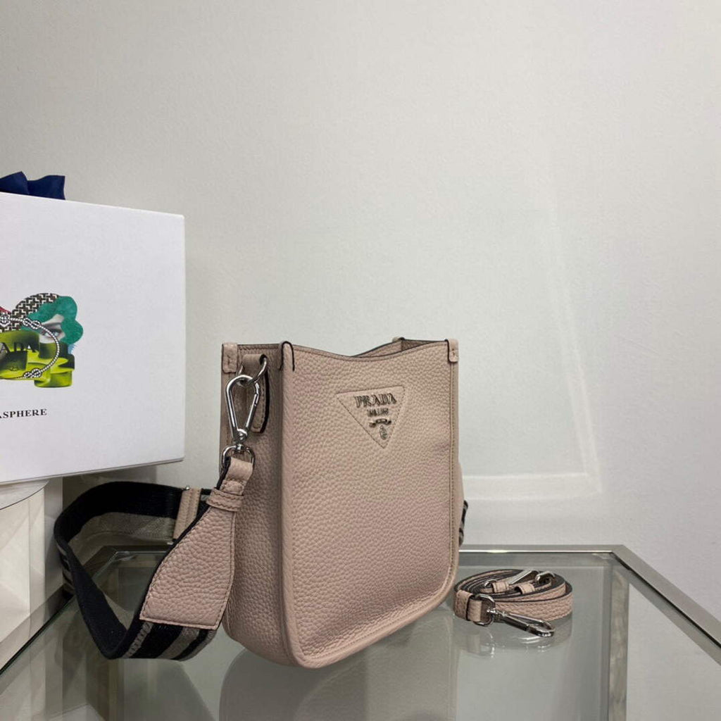 Prada 1BH191 Leather mini shoulder bag Light Gray