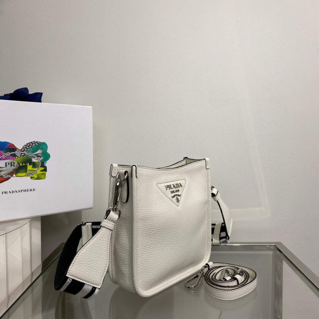 Prada 1BH191 Leather mini shoulder bag White