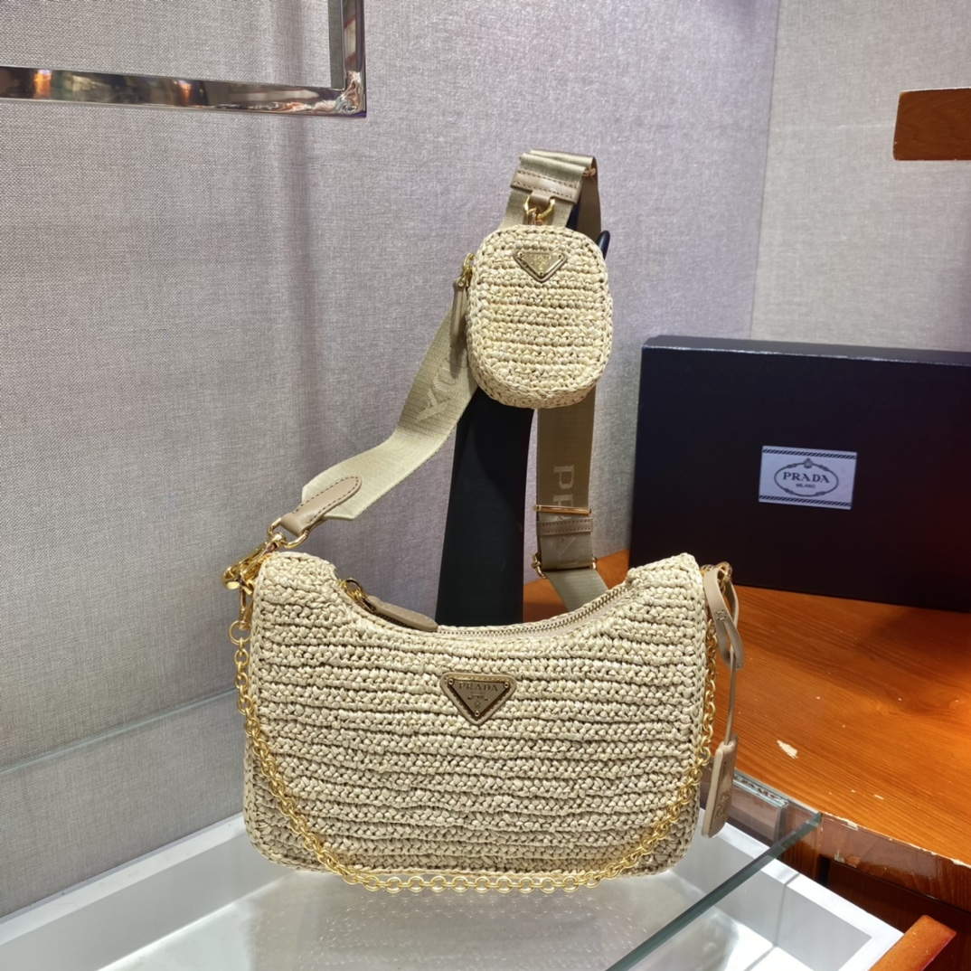 Prada 1BH204 Prada Re-Edition 2005 Raffia  Bag in Apricot - Default Title - View 1