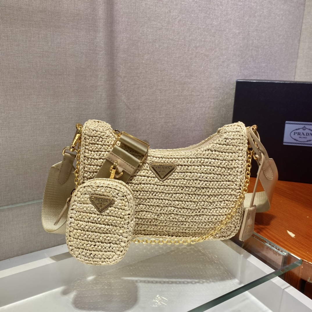 Prada 1BH204 Prada Re-Edition 2005 Raffia  Bag in Apricot - Default Title - View 2