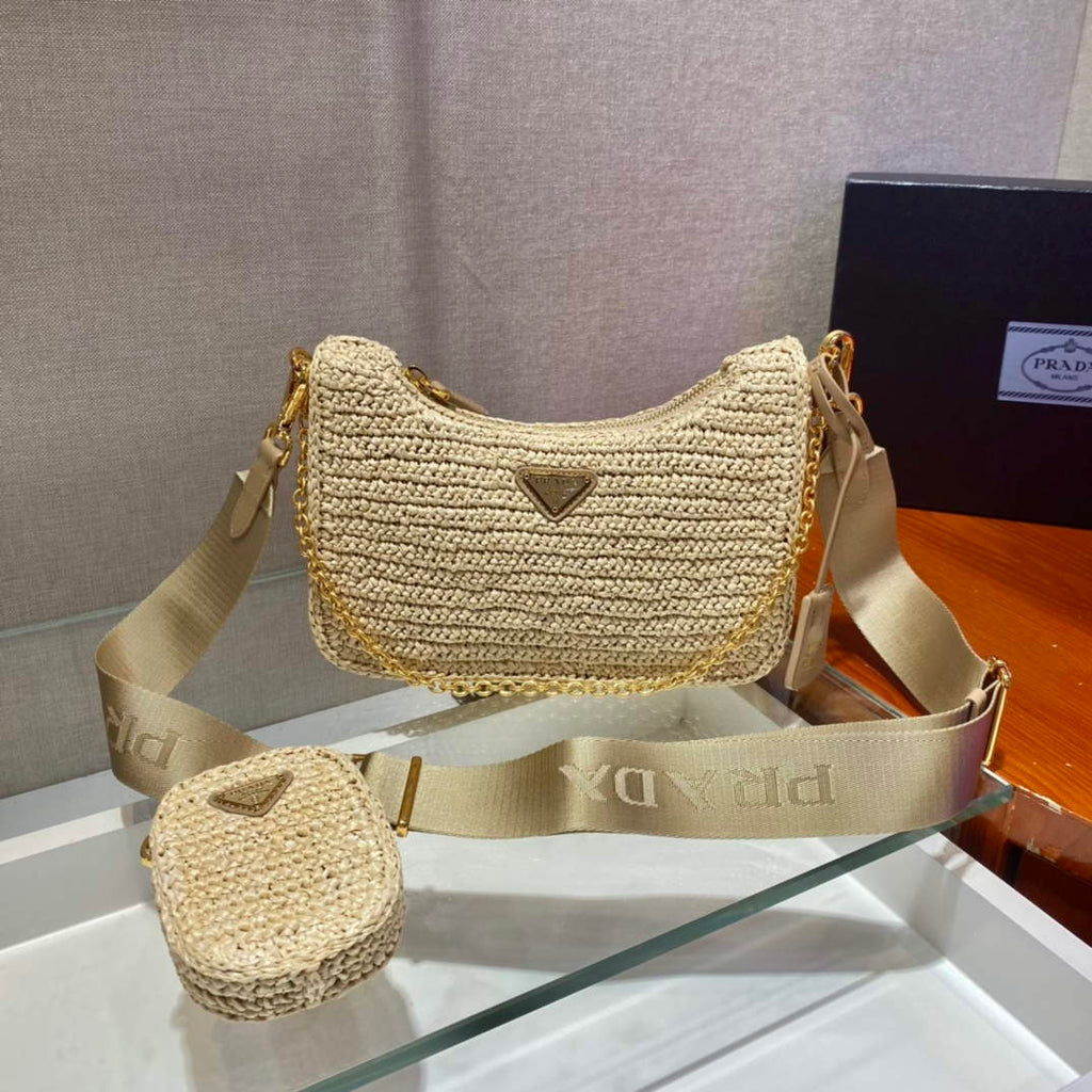 Prada 1BH204 Prada Re-Edition 2005 Raffia  Bag in Apricot