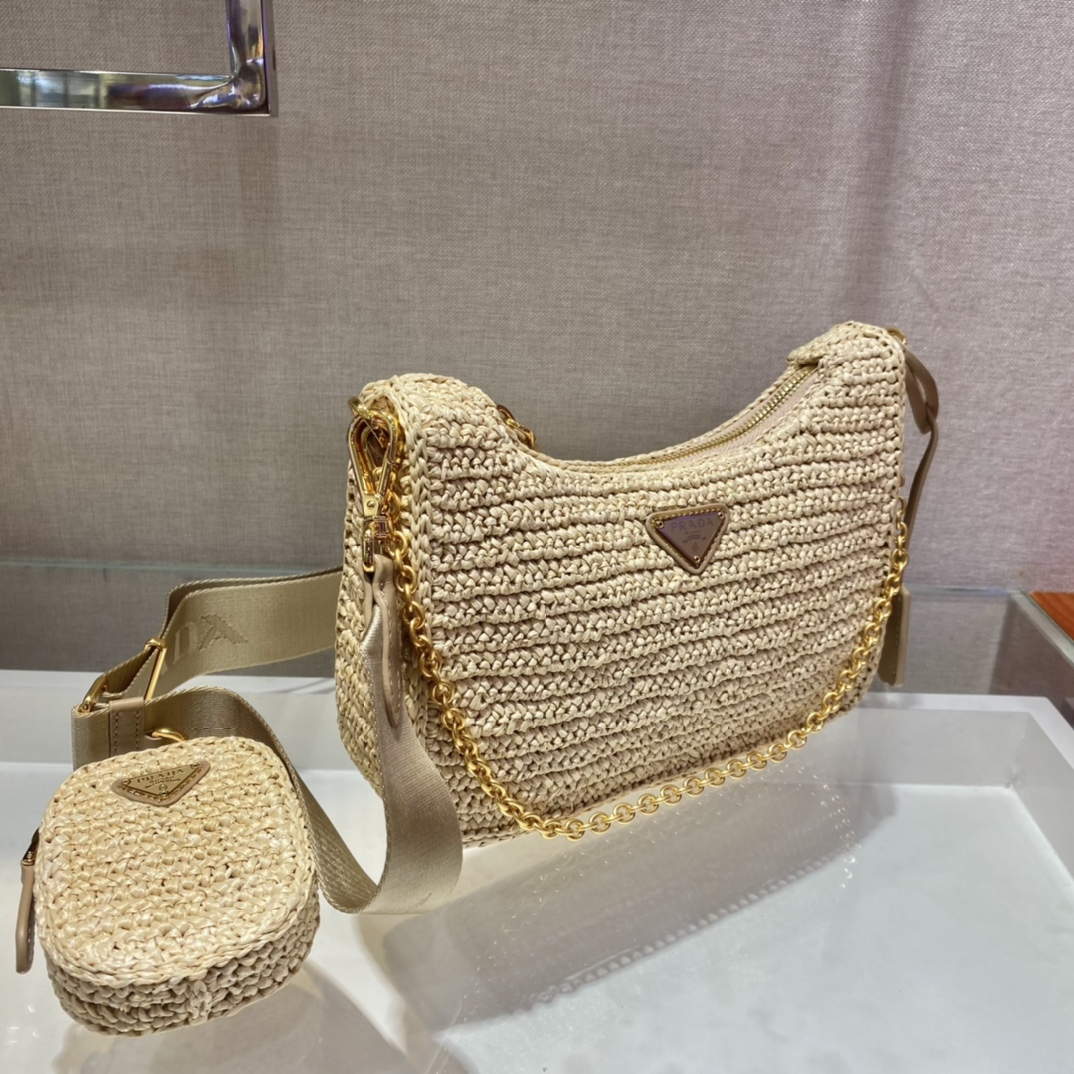 Prada 1BH204 Prada Re-Edition 2005 Raffia  Bag in Apricot