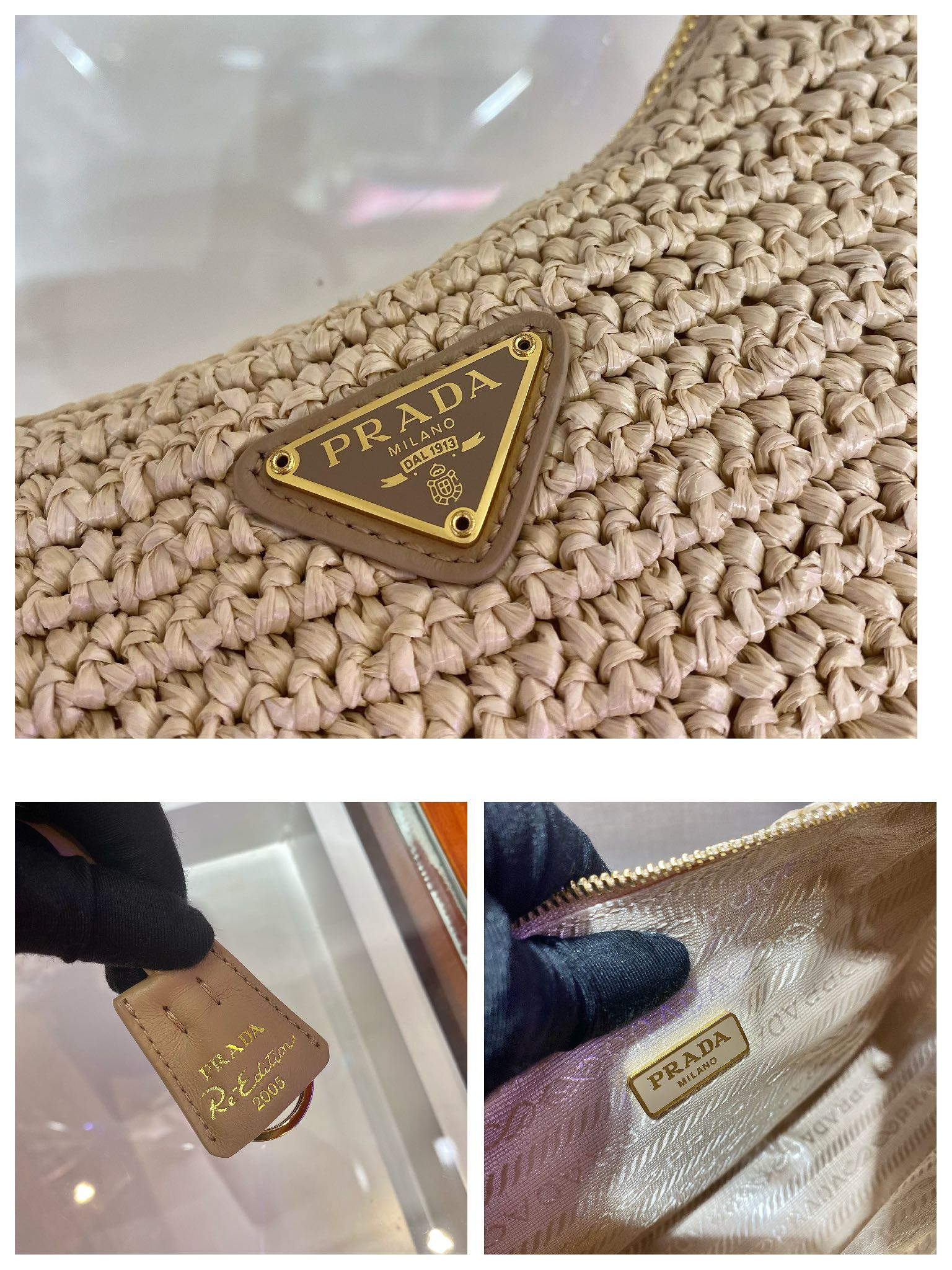 Prada 1BH204 Prada Re-Edition 2005 Raffia  Bag in Apricot