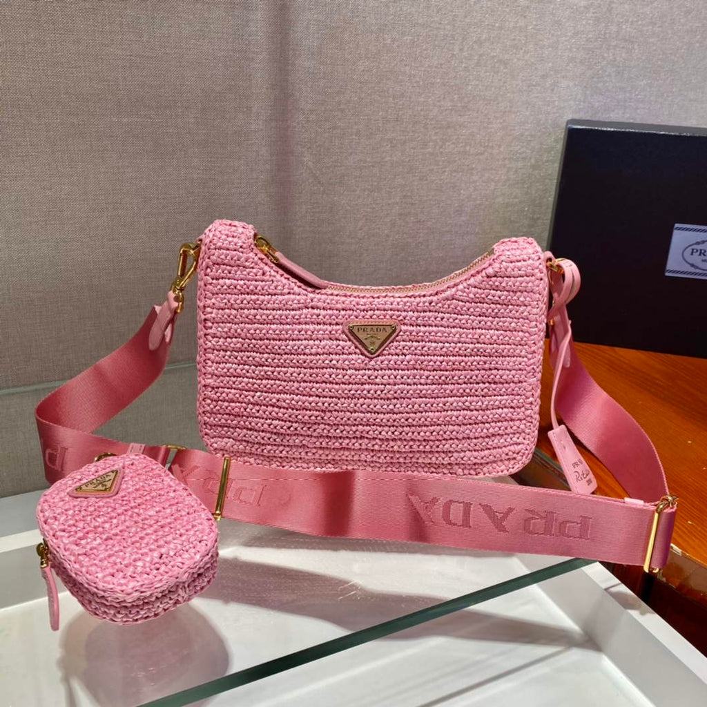 Prada 1BH204 Prada Re-Edition 2005 Raffia  Bag in Pink