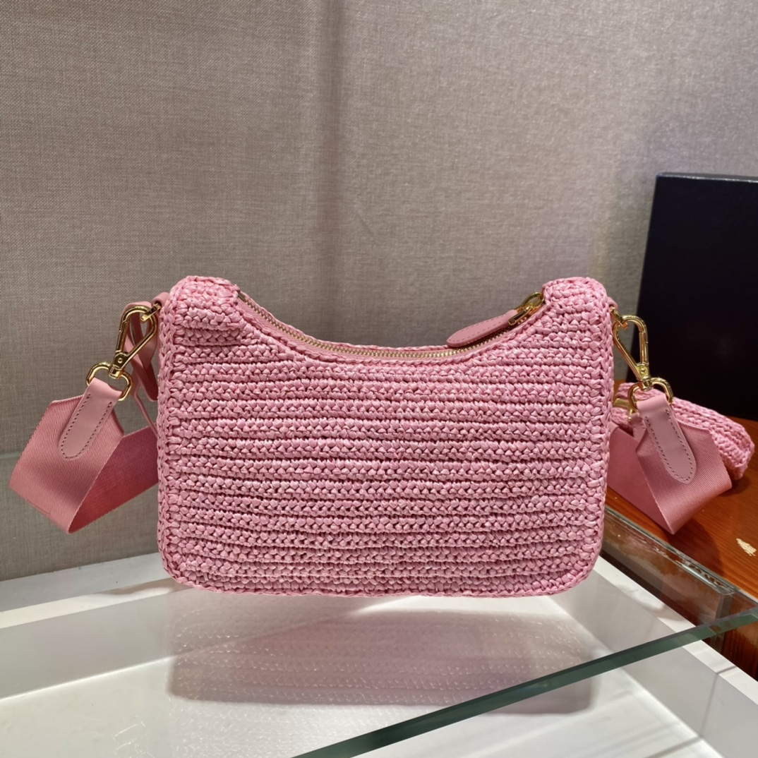 Prada 1BH204 Prada Re-Edition 2005 Raffia  Bag in Pink