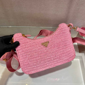 Prada 1BH204 Prada Re-Edition 2005 Raffia  Bag in Pink - Default Title - View 6