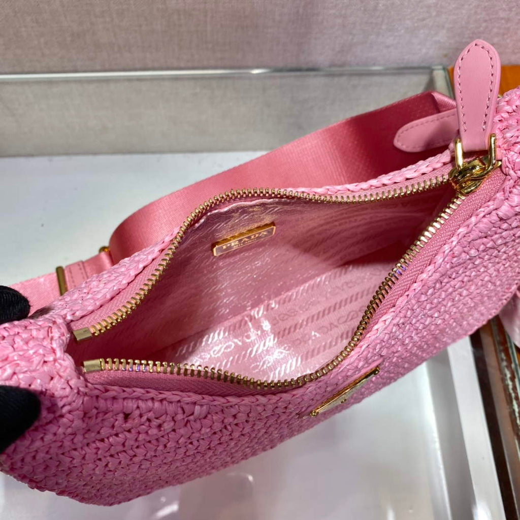 Prada 1BH204 Prada Re-Edition 2005 Raffia  Bag in Pink