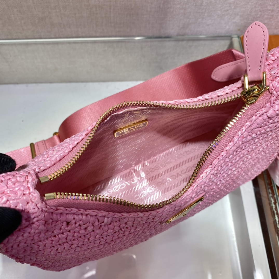 Prada 1BH204 Prada Re-Edition 2005 Raffia  Bag in Pink - Default Title - View 8