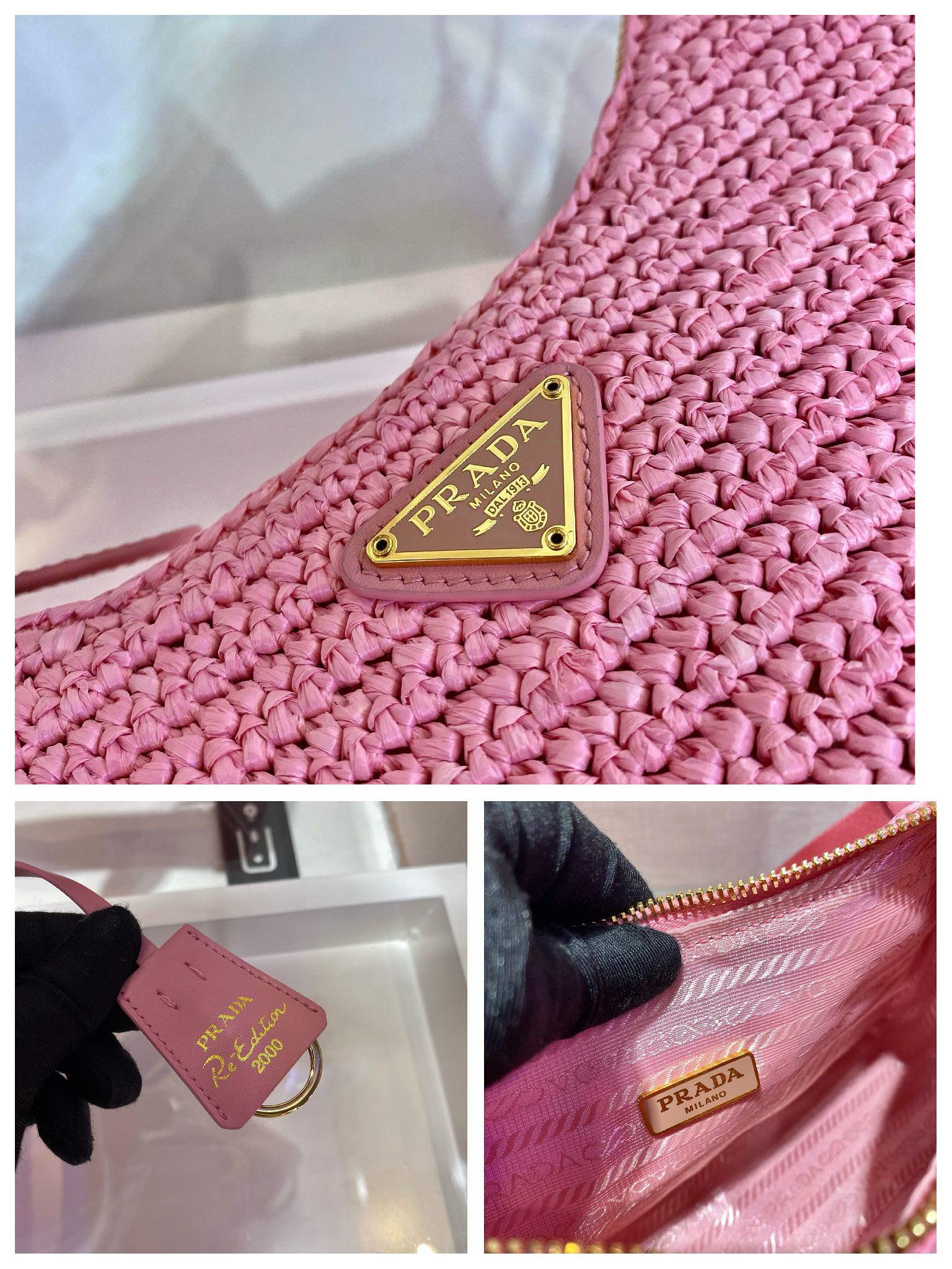 Prada 1BH204 Prada Re-Edition 2005 Raffia  Bag in Pink - Default Title - View 9