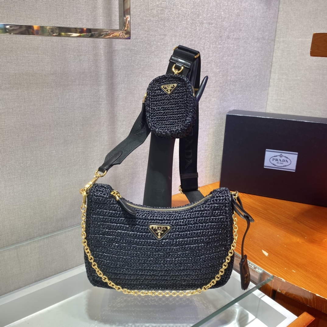 Prada 1BH204 Prada Re-Edition 2005 Raffia  Bag in Black - Default Title - View 1
