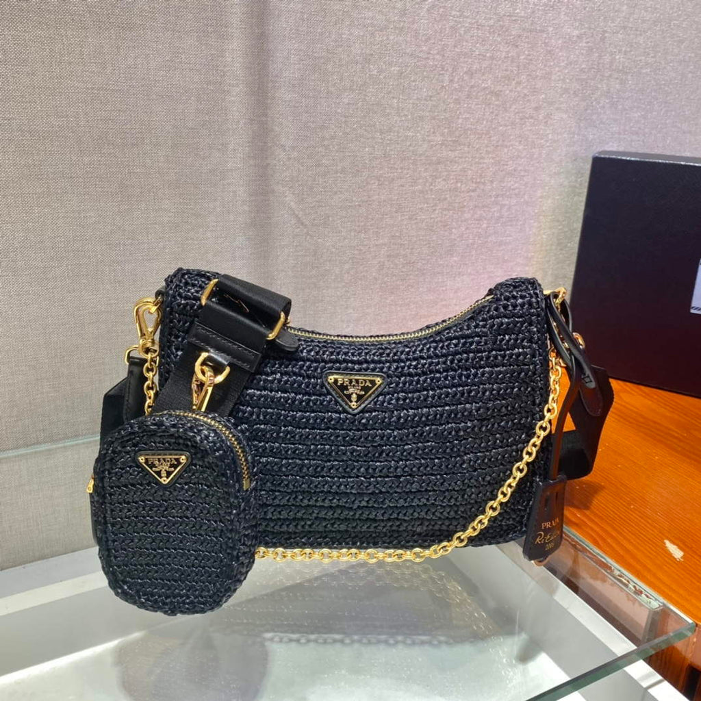 Prada 1BH204 Prada Re-Edition 2005 Raffia  Bag in Black