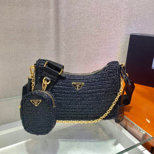 Prada 1BH204 Prada Re-Edition 2005 Raffia  Bag in Black - Default Title - View 2
