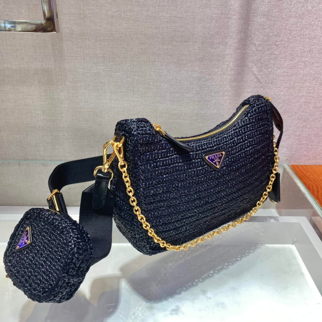 Prada 1BH204 Prada Re-Edition 2005 Raffia  Bag in Black