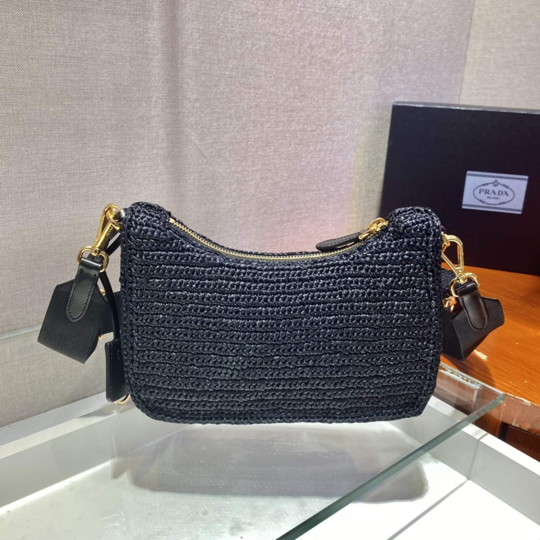 Prada 1BH204 Prada Re-Edition 2005 Raffia  Bag in Black - Default Title - View 5