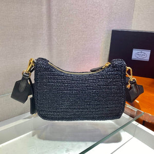 Prada 1BH204 Prada Re-Edition 2005 Raffia  Bag in Black - Default Title - View 5