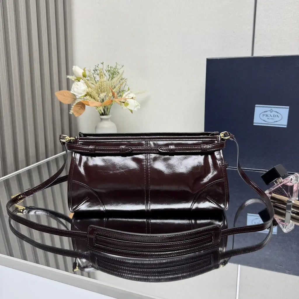 Prada 1BH215 LusSolf leather shoulder bag Dark Brown