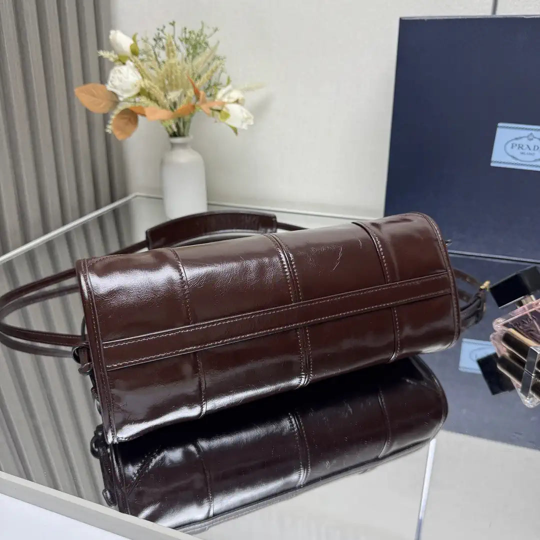 Prada 1BH215 LusSolf leather shoulder bag Dark Brown