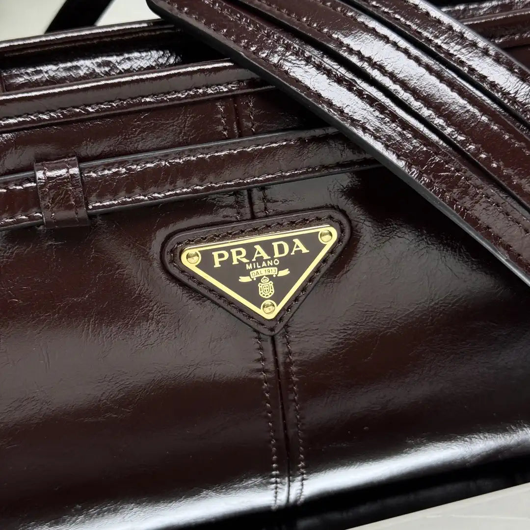 Prada 1BH215 LusSolf leather shoulder bag Dark Brown