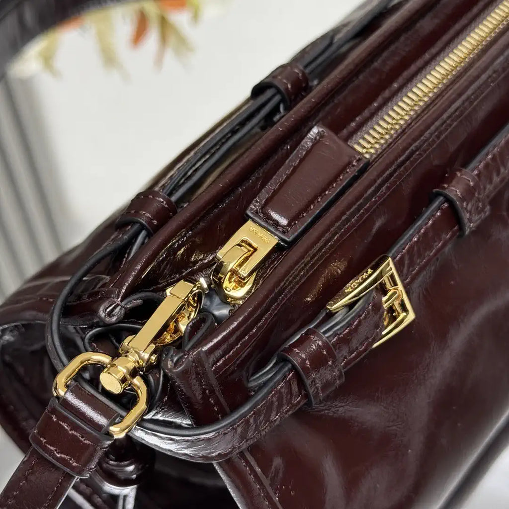 Prada 1BH215 LusSolf leather shoulder bag Dark Brown