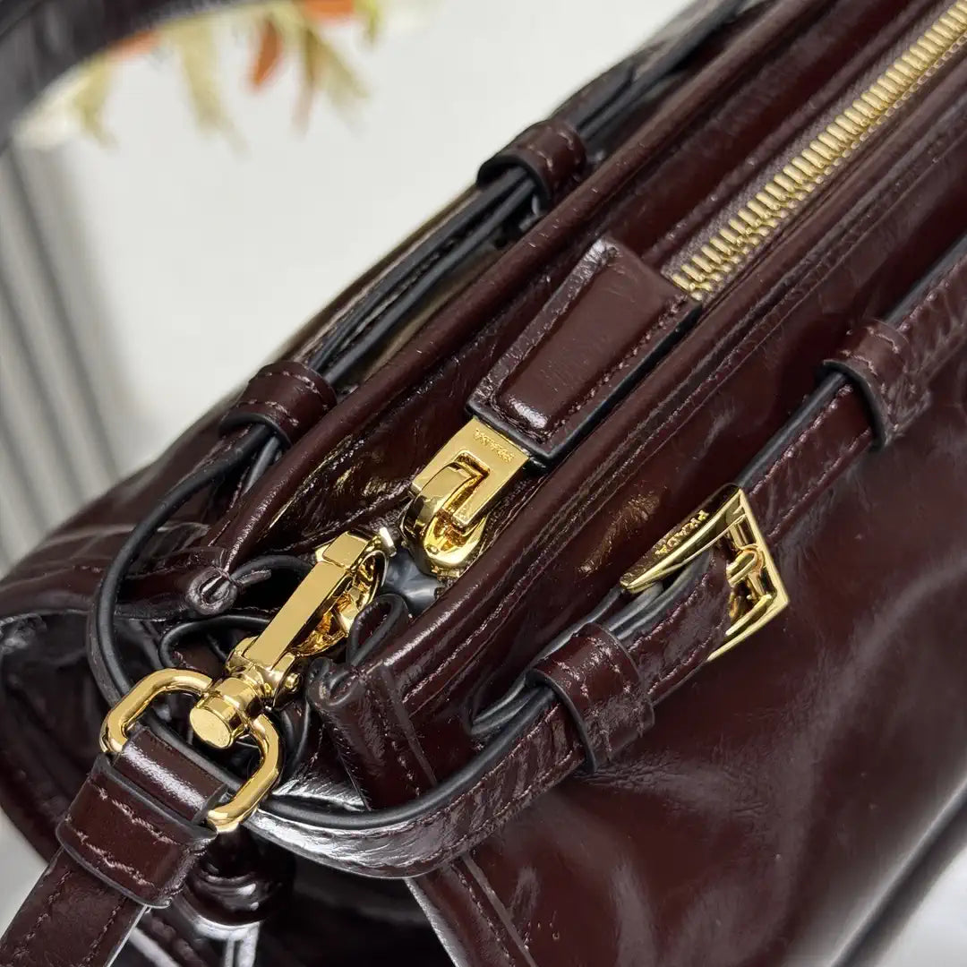 Prada 1BH215 LusSolf leather shoulder bag Dark Brown