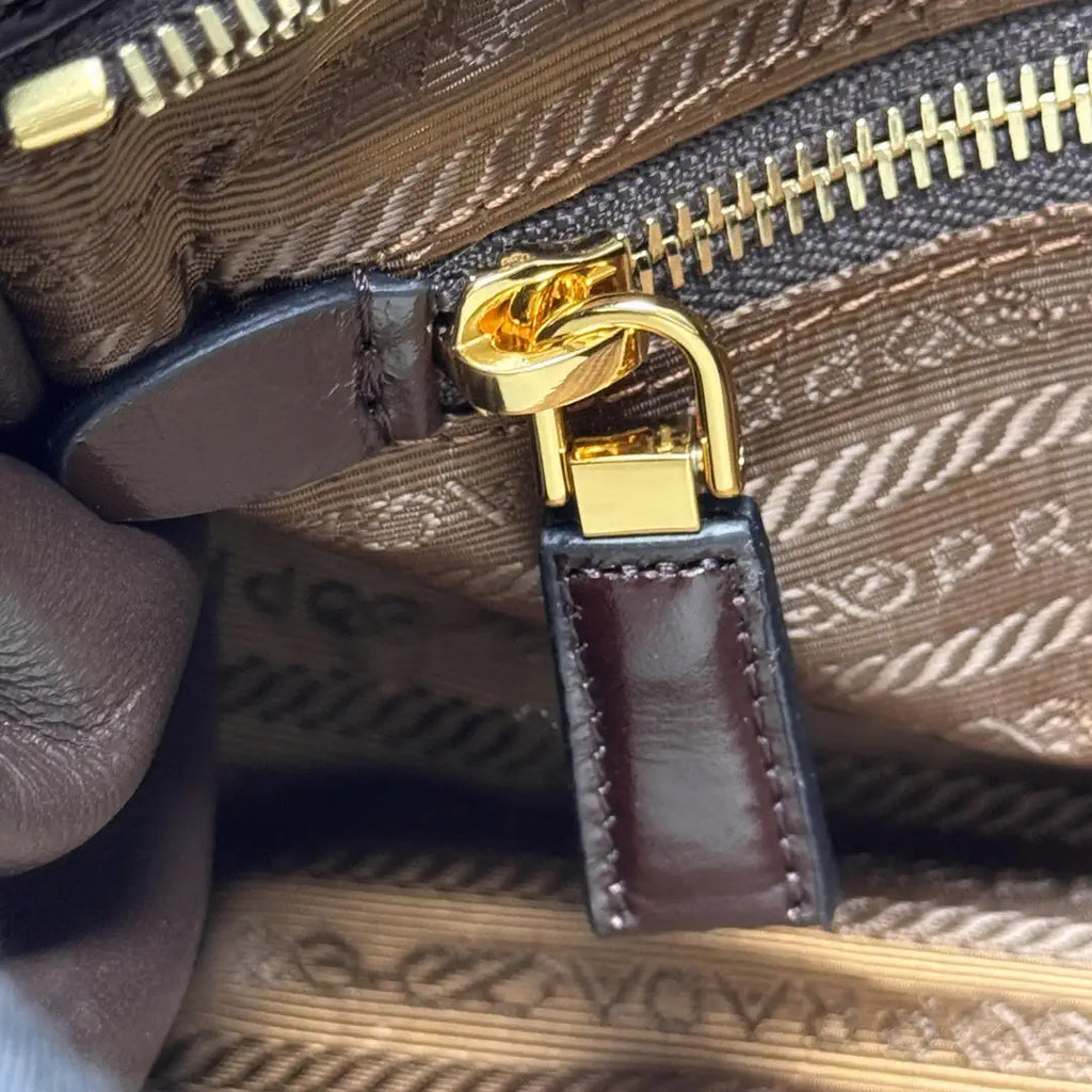 Prada 1BH215 LusSolf leather shoulder bag Dark Brown