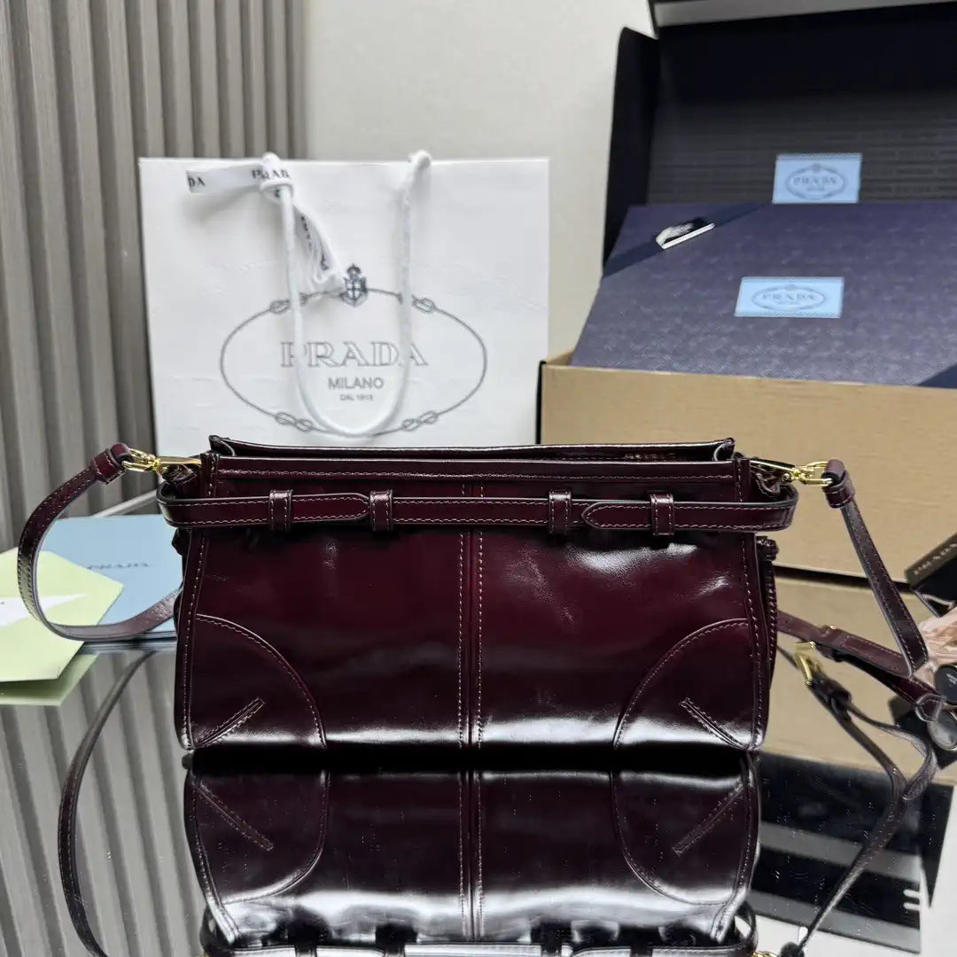 Prada 1BH215 LusSolf leather shoulder bag Wine Red