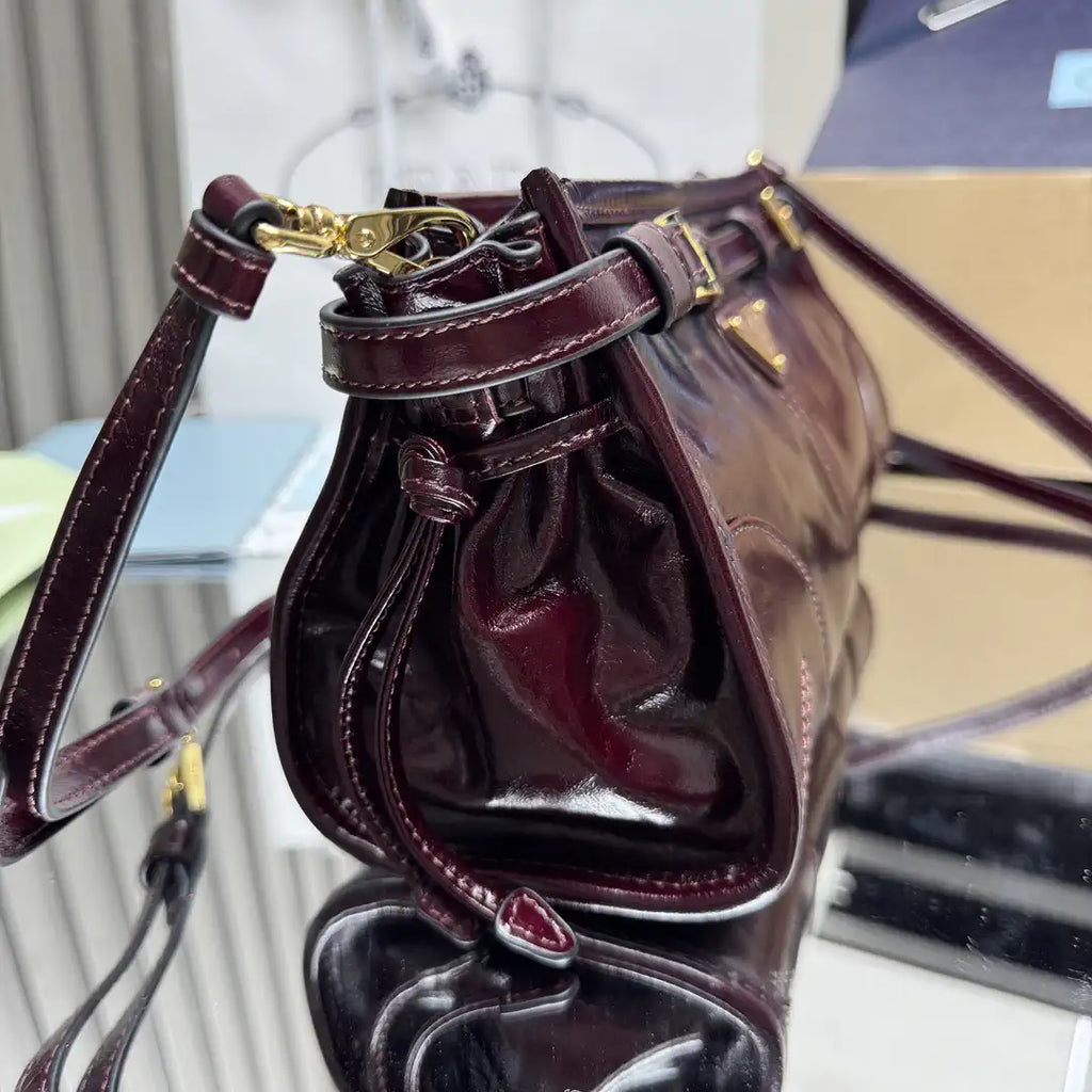 Prada 1BH215 LusSolf leather shoulder bag Wine Red