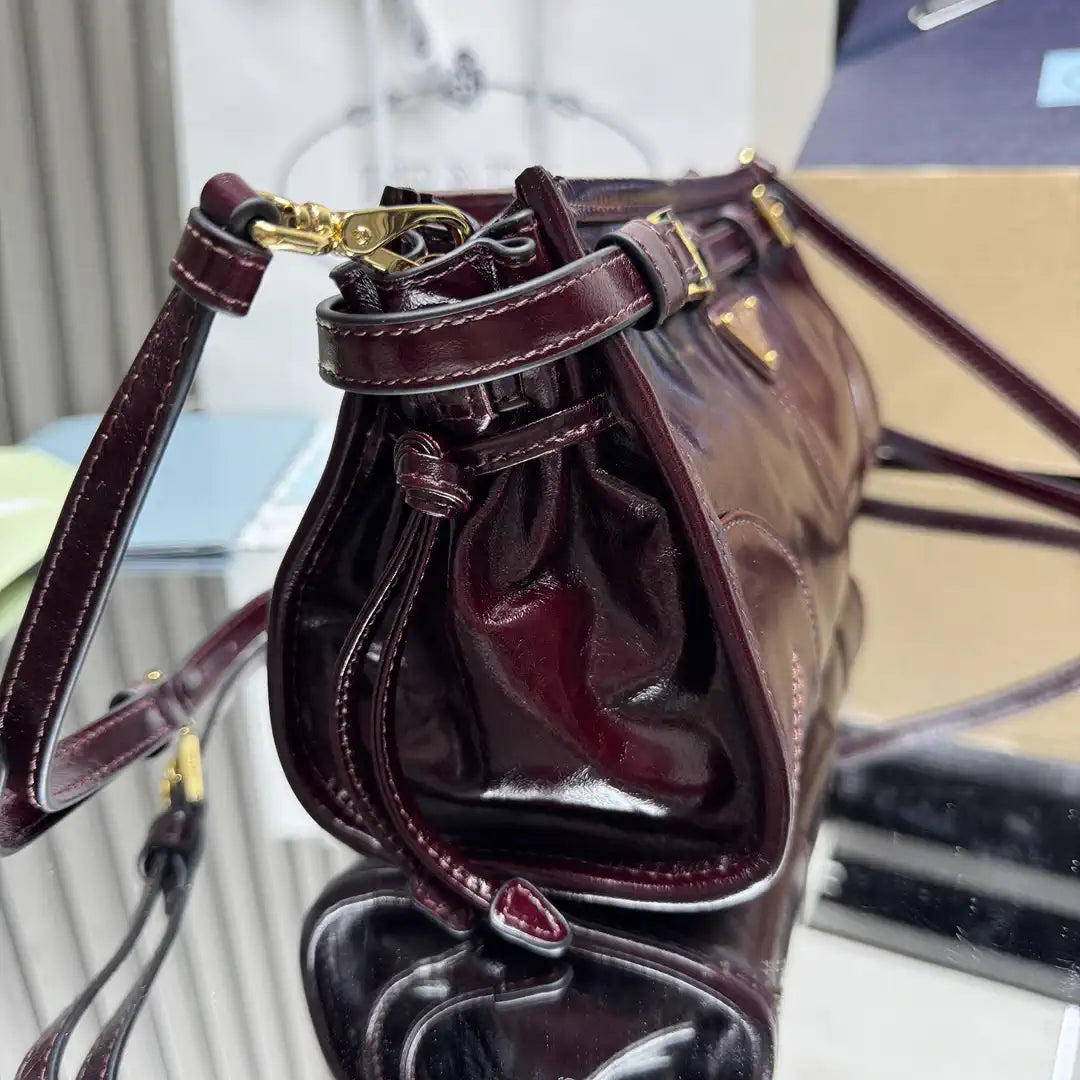 Prada 1BH215 LusSolf leather shoulder bag Wine Red