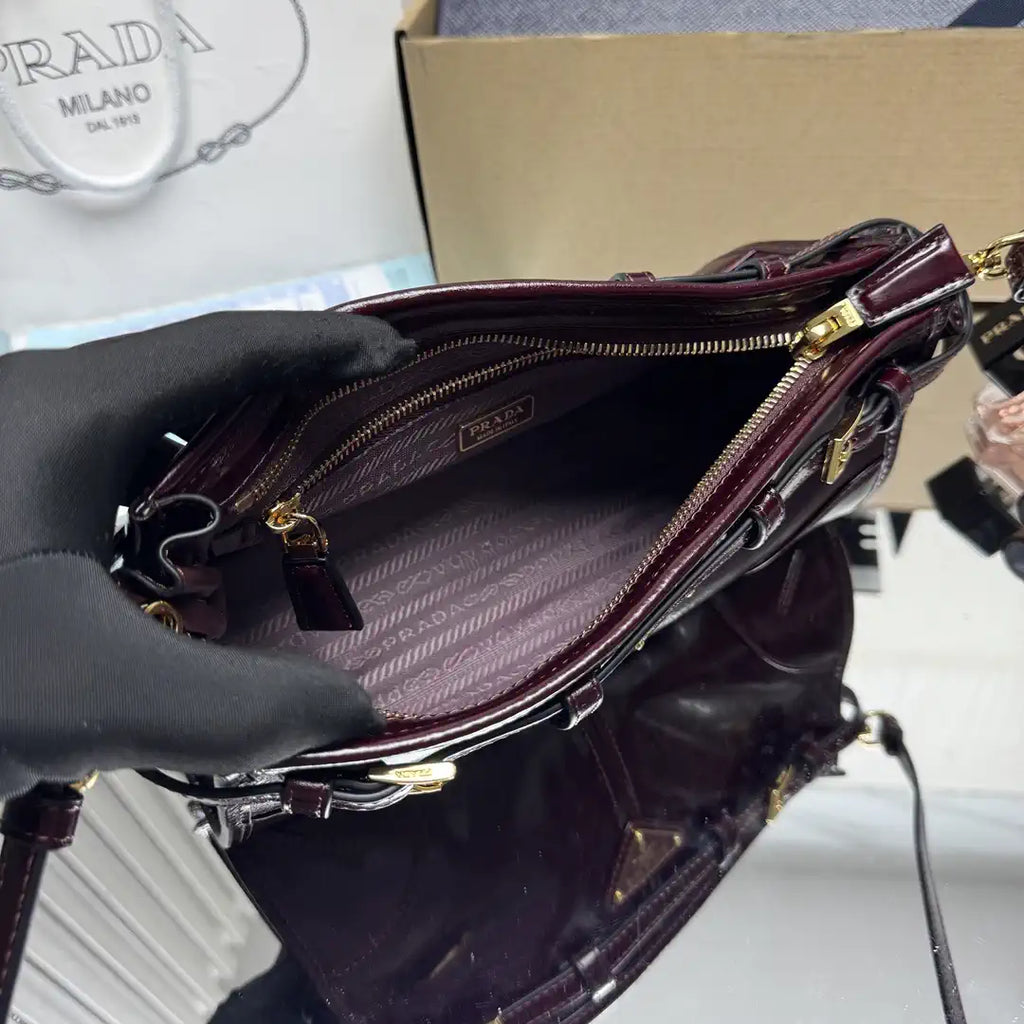 Prada 1BH215 LusSolf leather shoulder bag Wine Red