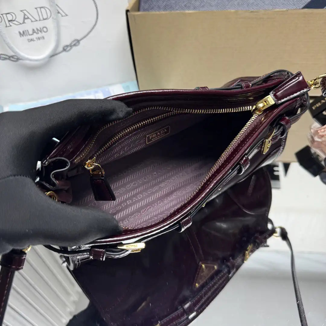 Prada 1BH215 LusSolf leather shoulder bag Wine Red