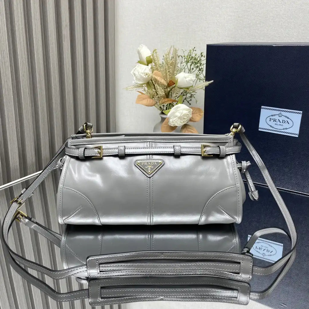 Prada 1BH215 LusSolf leather shoulder bag Gray