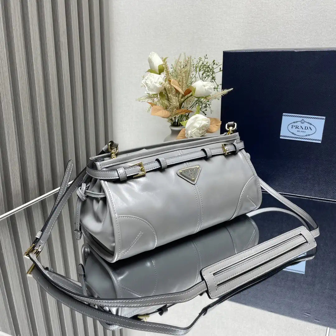 Prada 1BH215 LusSolf leather shoulder bag Gray