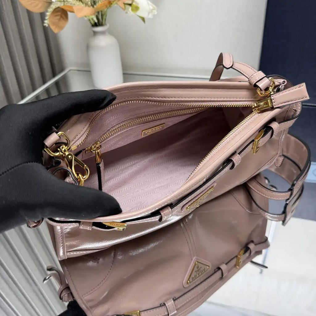 Prada 1BH215 LusSolf leather shoulder bag Pink