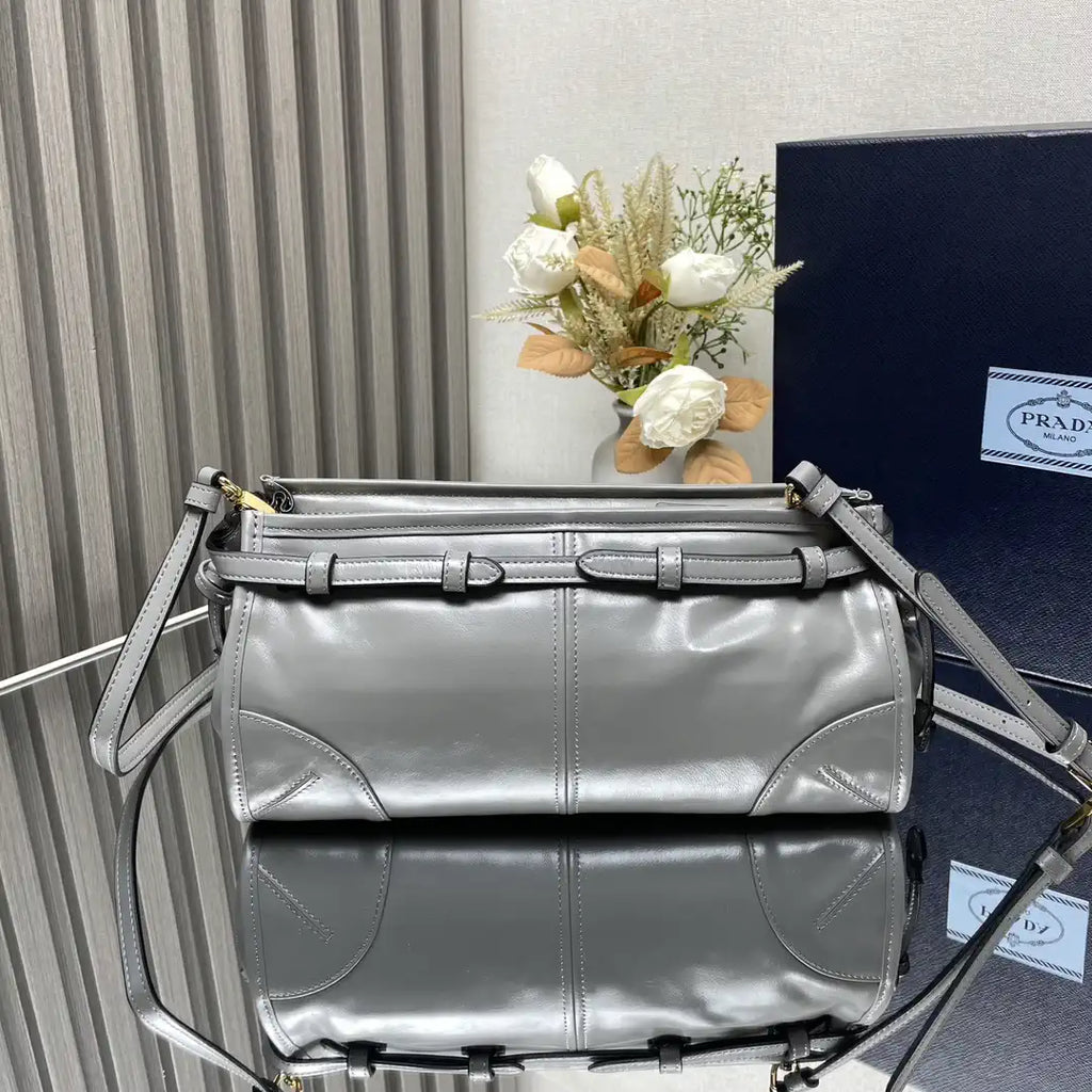 Prada 1BH215 LusSolf leather shoulder bag Gray