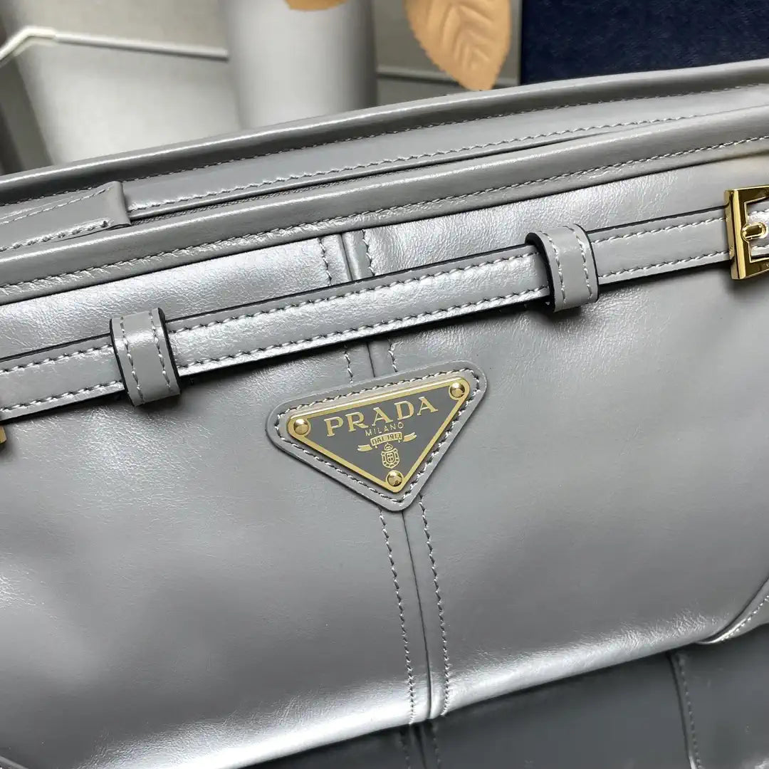 Prada 1BH215 LusSolf leather shoulder bag Gray