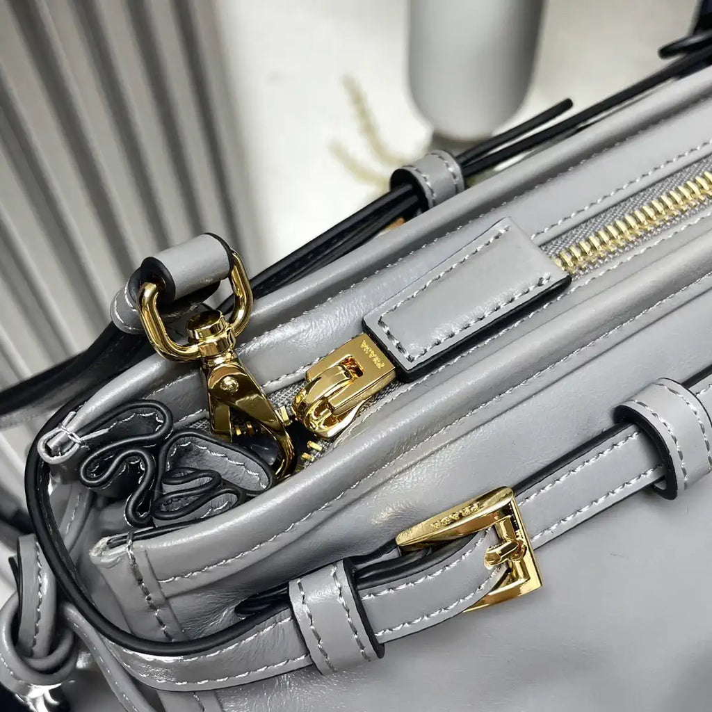 Prada 1BH215 LusSolf leather shoulder bag Gray