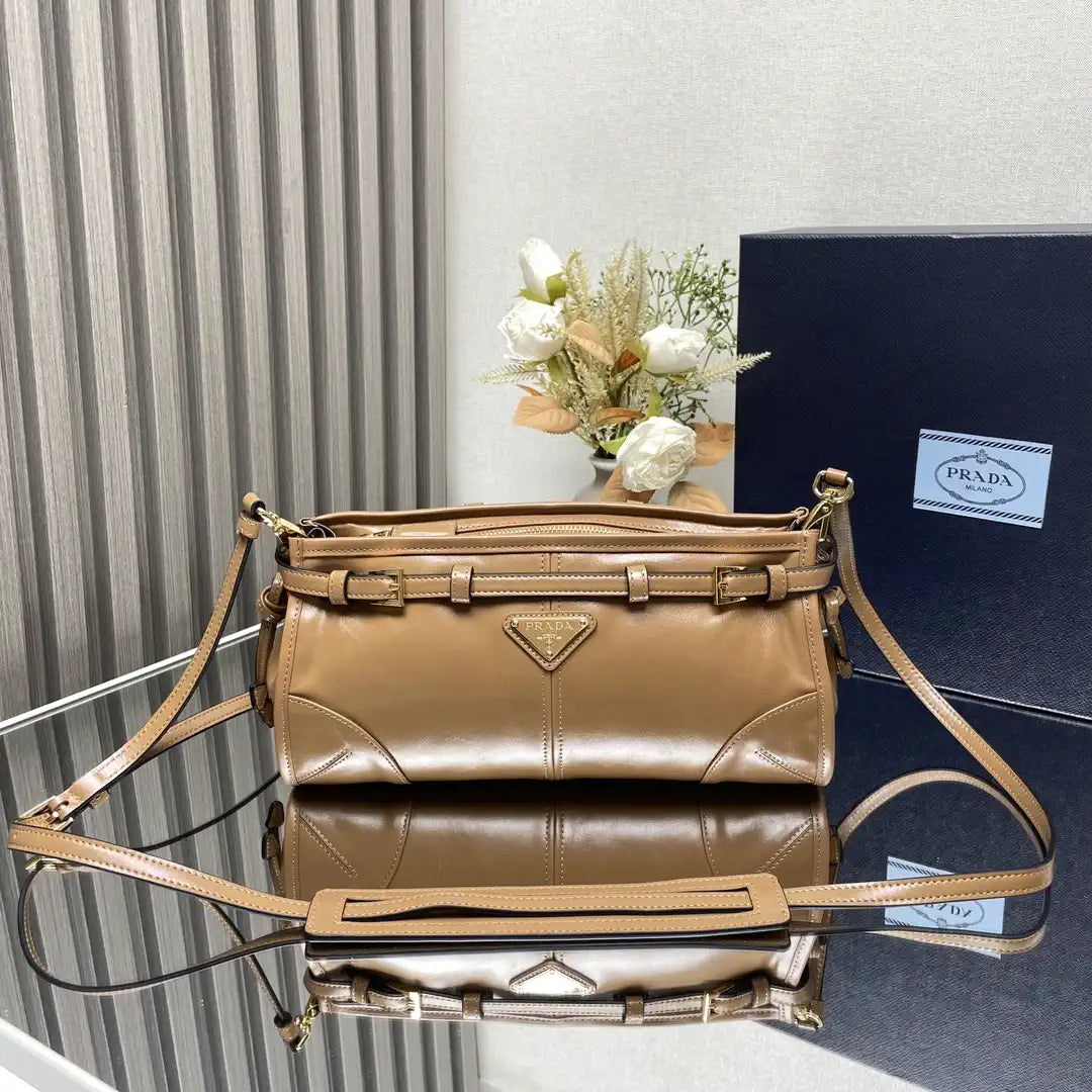 Prada 1BH215 LusSolf leather shoulder bag Apricot