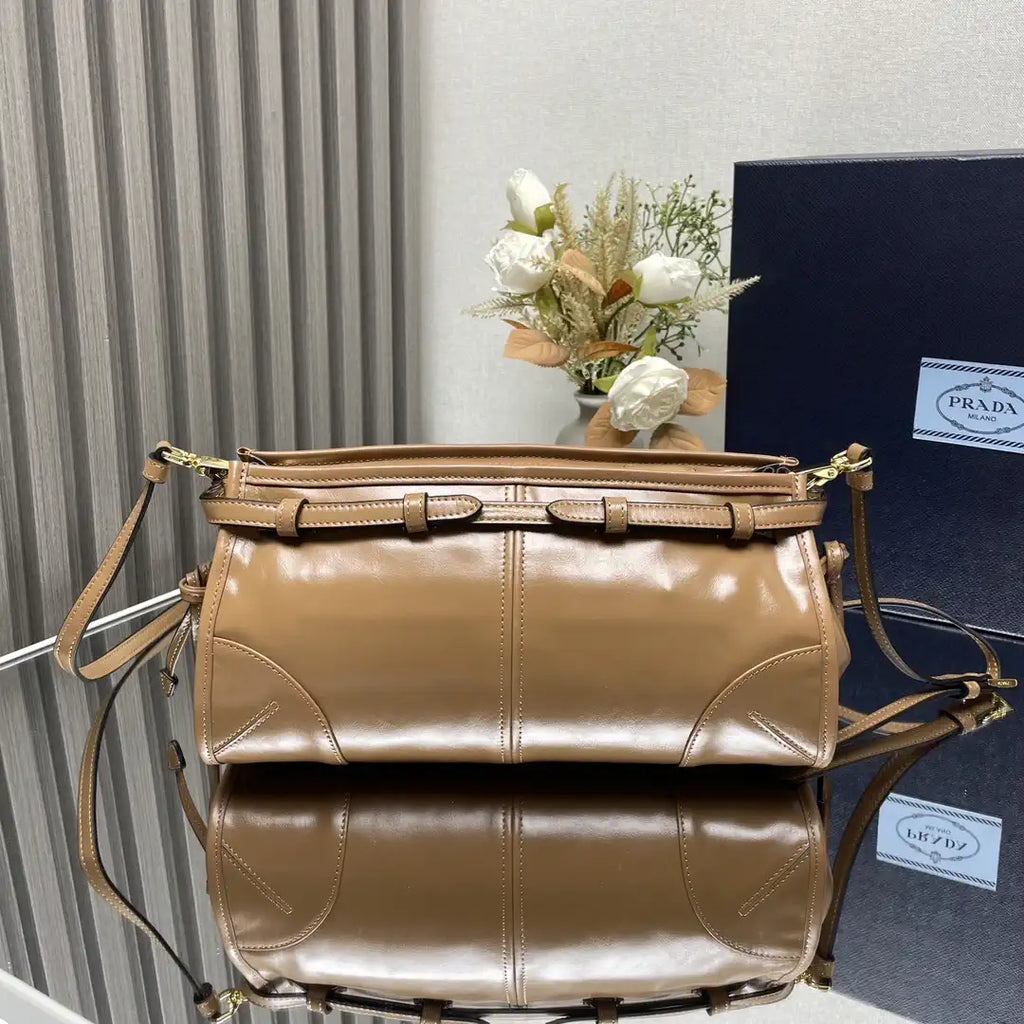 Prada 1BH215 LusSolf leather shoulder bag Apricot