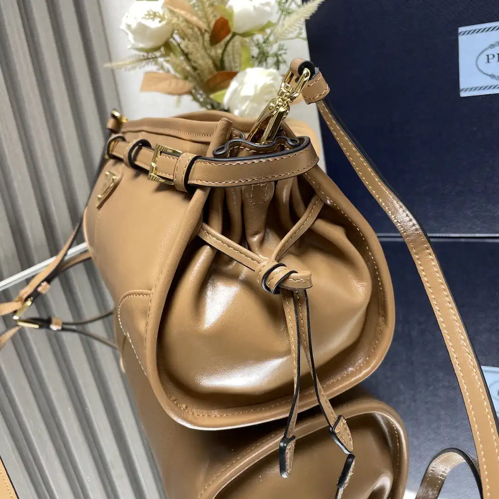 Prada 1BH215 LusSolf leather shoulder bag Apricot
