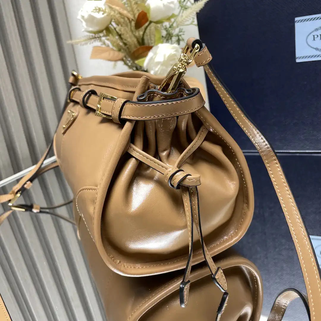 Prada 1BH215 LusSolf leather shoulder bag Apricot